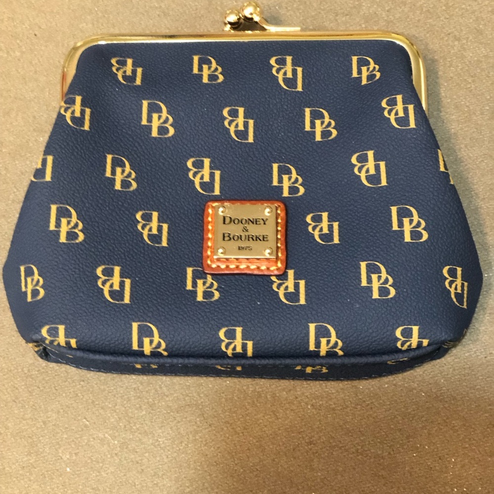 Dooney & Bourke Navy Logo Kiss-Lock Coin Purse with Gold Hardware